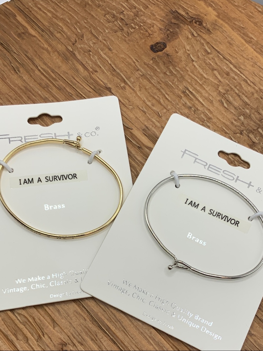 "I Am A Survivor" Bangle Bracelet - Gold & Silver